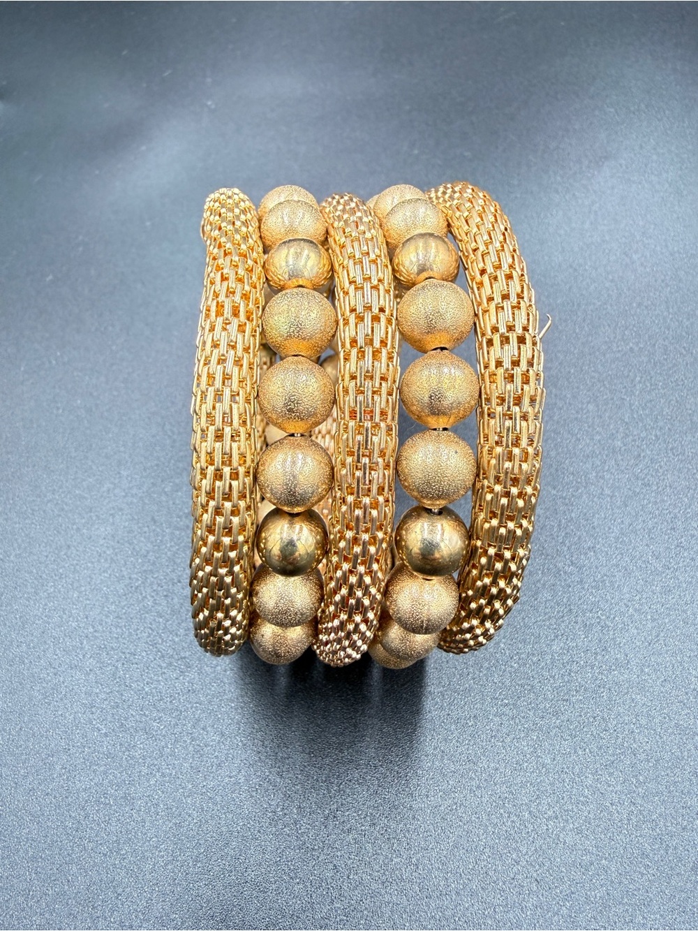 Gold Multi-Row Beaded and Woven Bracelet